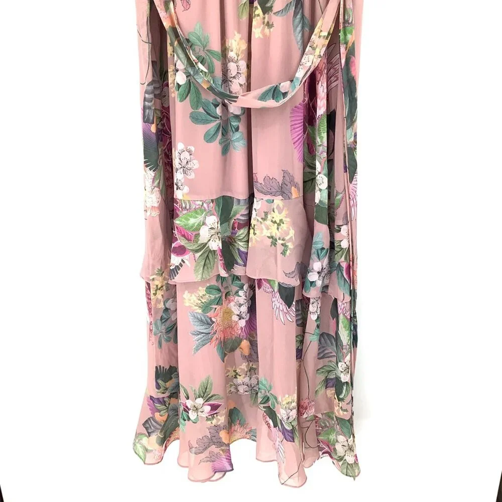 City Chic Pink Heartwine Floral Maxi Dress Size 18 Spaghetti Straps Ruffle - Picture 6 of 10